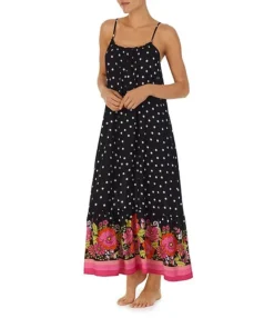 Kensie Woven Floral Border Print Sleeveless Scoop Back Maxi Chemise