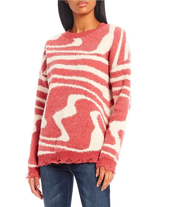 Crew Neck Pullover Swirl Print Sweater 4 Crew Neck Pullover Swirl Print Sweater - Afbeelding 4