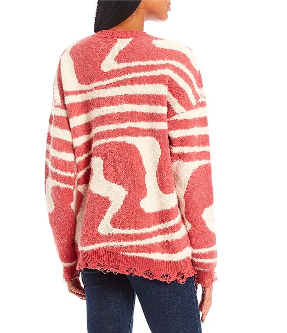 Crew Neck Pullover Swirl Print Sweater 5 Crew Neck Pullover Swirl Print Sweater - Afbeelding 5
