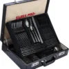 Swiss Pro+ Bestekset In Koffer-72 Delig-12 Persoons-Zwitsers Kwaliteit-Complete Set-100% Roestvrijstaal- Zwart