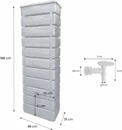 Regenton Muurtank, Grandval 300L, Antraciet Kunststof, Imitatiehout, Met Gootaansluitset Inbegrepen -RHRQuality winkel 1122x1200 1
