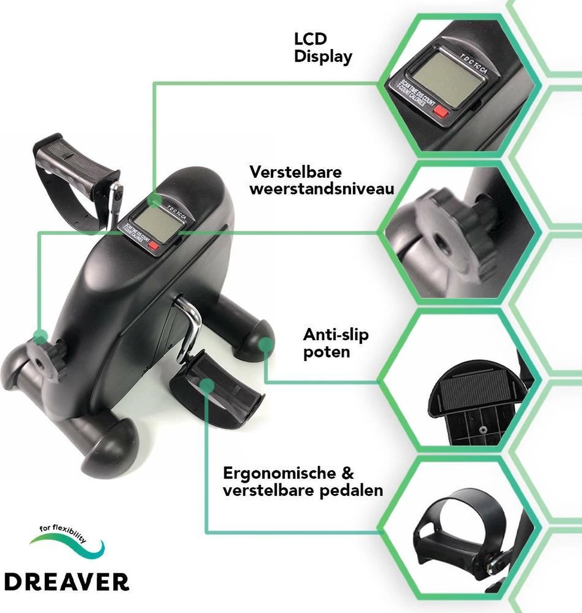 Dreaver Stoelfiets - LCD-scherm - Inclusief Antislipmat - Bureaufiets - Bewegingstrainer - Deskbike - Mini Hometrainer - Pedaaltrainer 2 Dreaver Stoelfiets - LCD-scherm - Inclusief Antislipmat - Bureaufiets - Bewegingstrainer - Deskbike - Mini Hometrainer - Pedaaltrainer - Afbeelding 2
