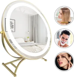 Great's® Make Up Spiegel Met LED Verlichting - ⌀ 40cm - Visagie Spiegel Rond - Extra Close Up Spiegeltje 10x - Goud