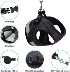 Merkloos Kattentuigje Met Looplijn | Zwart Kattenharnas | Easy Step In | Kattenriem | Kattenlijn | Kattentuig | Maat S -RHRQuality winkel 1173x1200