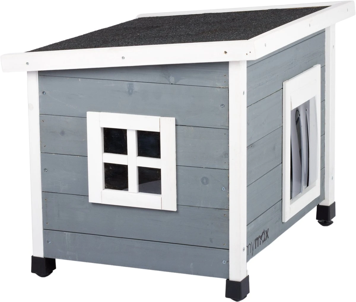 MyMax Kattenhuis - Hout - Openslaand Bitumen Dak - Kattenhuis Voor Buiten - Kattenhok - Kattenhuisje Hout - Grijs - 57*45*43CM 4 MyMax Kattenhuis - Hout - Openslaand Bitumen Dak - Kattenhuis Voor Buiten - Kattenhok - Kattenhuisje Hout - Grijs - 57*45*43CM - Afbeelding 4