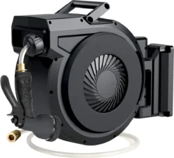 Buxibo - Wandslangenbox 20 Meter + 2 Meter - Tuinslang Met Haspel - 9 Sproei Standen - Slangenhouder 180° Draaibaar - Tuinslanghaspel Zwart+ Gratis Sproeier - Zwart