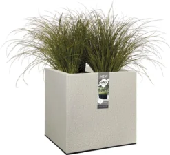Elho Vivo Structure Finish Vierkant 40 - Plantenbak Voor Binnen & Buiten - Ø 39 X H 41 - Grijs/Warm Grijs -RHRQuality winkel 1200x1095