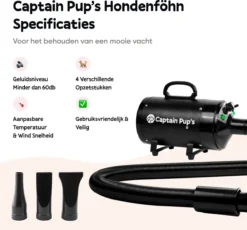 Captain Pup's Professionele Hondenföhn Met 4 Opzetstukken - Bijgeleverde Hondenborstel - Waterblazer Voor Honden - Zwart -RHRQuality winkel 1200x1117 1