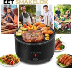 Ozocozy BBQ-ONE Houtskool Tafelbarbecue - Ø30 Cm- Zwart - Incl. Draagtas, Siliconen Bakkwast En RVS-Barbecuetang -RHRQuality winkel 1200x1133 1