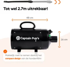 Captain Pup's Professionele Hondenföhn Met 4 Opzetstukken - Bijgeleverde Hondenborstel - Waterblazer Voor Honden - Zwart -RHRQuality winkel 1200x1145
