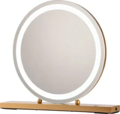 Nuvoo Make-up Spiegel - Visagie Spiegel - Hollywood Spiegel - Diameter 50cm - 3 Licht Tinten - Dimbaar - USB Telefoonoplader - Goud