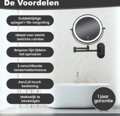 Make Up - Spiegel - Led Verlichting - 10X Vergroting - 3 Lichtstanden - Wandspiegel Rond - Badkamer - Mat Zwart - Draadloos 17 Make Up - Spiegel - Led Verlichting - 10X Vergroting - 3 Lichtstanden - Wandspiegel Rond - Badkamer - Mat Zwart - Draadloos -RHRQuality winkel 1200x1160 5