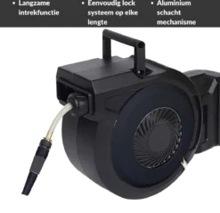 Buxibo - Wandslangenbox 20 Meter + 2 Meter - Tuinslang Met Haspel - 9 Sproei Standen - Slangenhouder 180° Draaibaar - Tuinslanghaspel Zwart+ Gratis Sproeier - Zwart -RHRQuality winkel 1200x1161