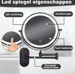 Make Up - Spiegel - Led Verlichting - 10X Vergroting - 3 Lichtstanden - Wandspiegel Rond - Badkamer - Mat Zwart - Draadloos 15 Make Up - Spiegel - Led Verlichting - 10X Vergroting - 3 Lichtstanden - Wandspiegel Rond - Badkamer - Mat Zwart - Draadloos -RHRQuality winkel 1200x1178 3