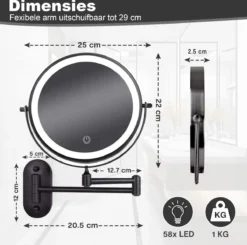 Make Up - Spiegel - Led Verlichting - 10X Vergroting - 3 Lichtstanden - Wandspiegel Rond - Badkamer - Mat Zwart - Draadloos 18 Make Up - Spiegel - Led Verlichting - 10X Vergroting - 3 Lichtstanden - Wandspiegel Rond - Badkamer - Mat Zwart - Draadloos -RHRQuality winkel 1200x1188 5