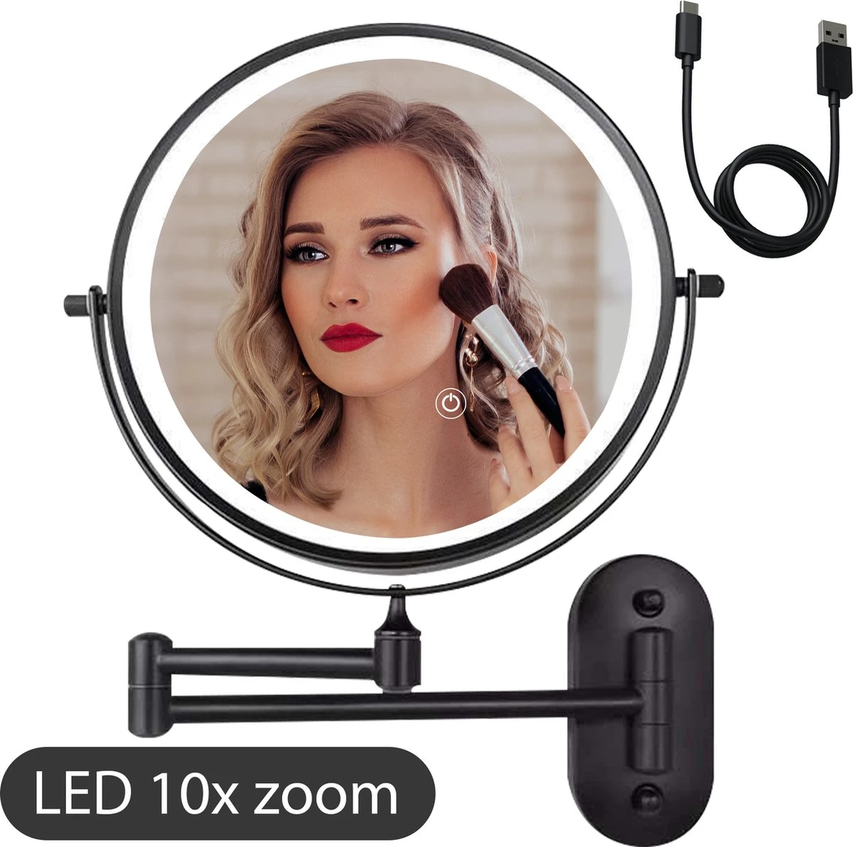 Make Up - Spiegel - Led Verlichting - 10X Vergroting - 3 Lichtstanden - Wandspiegel Rond - Badkamer - Mat Zwart - Draadloos 1 Make Up - Spiegel - Led Verlichting - 10X Vergroting - 3 Lichtstanden - Wandspiegel Rond - Badkamer - Mat Zwart - Draadloos