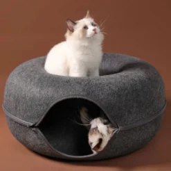 Merkloos A.K.A. Kattentunnel En Kattenmand In-1 – Kattenspeelgoed Speeltunnel Kattenhuis – Kattenhol Rond Kattenspeeltjes - Cat Cave Donut - Antraciet Vilt -RHRQuality winkel 1200x1195 3