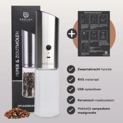 DODANA Premium Peper - & Zoutmolen Elektrisch - 1 Stuk - Pepermolen - Zoutmolen - Oplaadbaar - USB - Elektrische Pepermolen - RVS - Zwaartekracht Functie - LED Lamp - Nl Handleiding - Incl Borsteltje 10 DODANA Premium Peper - & Zoutmolen Elektrisch - 1 Stuk - Pepermolen - Zoutmolen - Oplaadbaar - USB - Elektrische Pepermolen - RVS - Zwaartekracht Functie - LED Lamp - Nl Handleiding - Incl Borsteltje -RHRQuality winkel 1200x1199 5