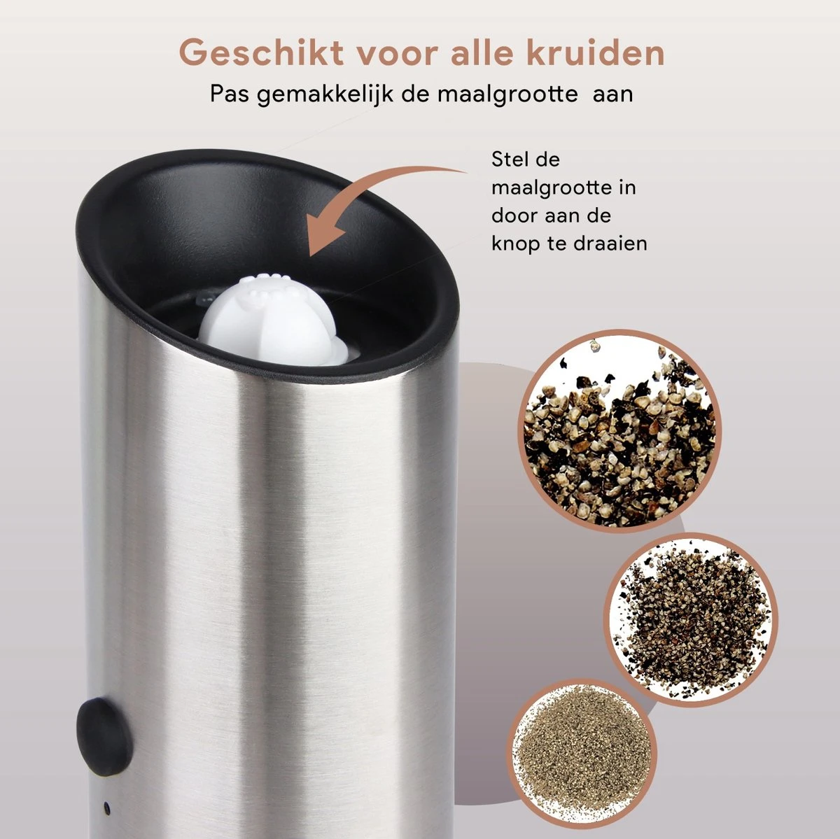 DODANA Premium Peper - & Zoutmolen Elektrisch - 1 Stuk - Pepermolen - Zoutmolen - Oplaadbaar - USB - Elektrische Pepermolen - RVS - Zwaartekracht Functie - LED Lamp - Nl Handleiding - Incl Borsteltje 5 DODANA Premium Peper - & Zoutmolen Elektrisch - 1 Stuk - Pepermolen - Zoutmolen - Oplaadbaar - USB - Elektrische Pepermolen - RVS - Zwaartekracht Functie - LED Lamp - Nl Handleiding - Incl Borsteltje - Afbeelding 5
