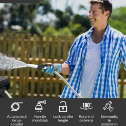 Buxibo - Wandslangenbox 20 Meter + 2 Meter - Tuinslang Met Haspel - 9 Sproei Standen - Slangenhouder 180° Draaibaar - Tuinslanghaspel Zwart+ Gratis Sproeier - Zwart -RHRQuality winkel 1200x1200 278
