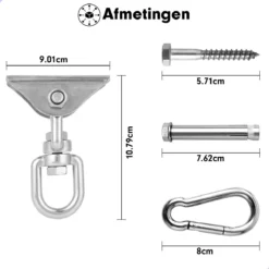 Luxe Ophangsysteem - 180° Schommelen, 360° Roteerbaar - Plafondhaak - Ophanghaak - Hangstoel Buiten - Hangstoel Binnen – Schommelstoel - Schommel - Bokszakken - RVS - Nederlandse Handleiding - -RHRQuality winkel 1200x1200 427