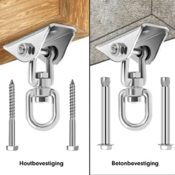 Luxe Ophangsysteem - 180° Schommelen, 360° Roteerbaar - Plafondhaak - Ophanghaak - Hangstoel Buiten - Hangstoel Binnen – Schommelstoel - Schommel - Bokszakken - RVS - Nederlandse Handleiding - -RHRQuality winkel 1200x1200 428