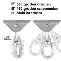 Luxe Ophangsysteem - 180° Schommelen, 360° Roteerbaar - Plafondhaak - Ophanghaak - Hangstoel Buiten - Hangstoel Binnen – Schommelstoel - Schommel - Bokszakken - RVS - Nederlandse Handleiding - -RHRQuality winkel 1200x1200 429