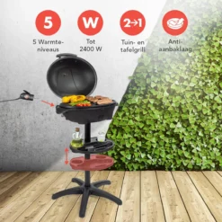 KitchenBrothers Elektrische BBQ - Met Grillplaat - Anti-aanbaklaag - Incl. Plank/Houders - Grilloppervlak 46,5x33,8cm - Tot 300°C - 2400W - Zwart -RHRQuality winkel 1200x1200 446