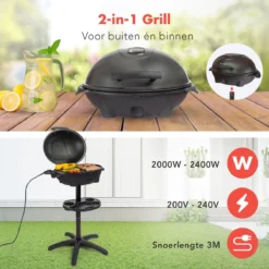 KitchenBrothers Elektrische BBQ - Met Grillplaat - Anti-aanbaklaag - Incl. Plank/Houders - Grilloppervlak 46,5x33,8cm - Tot 300°C - 2400W - Zwart -RHRQuality winkel 1200x1200 449