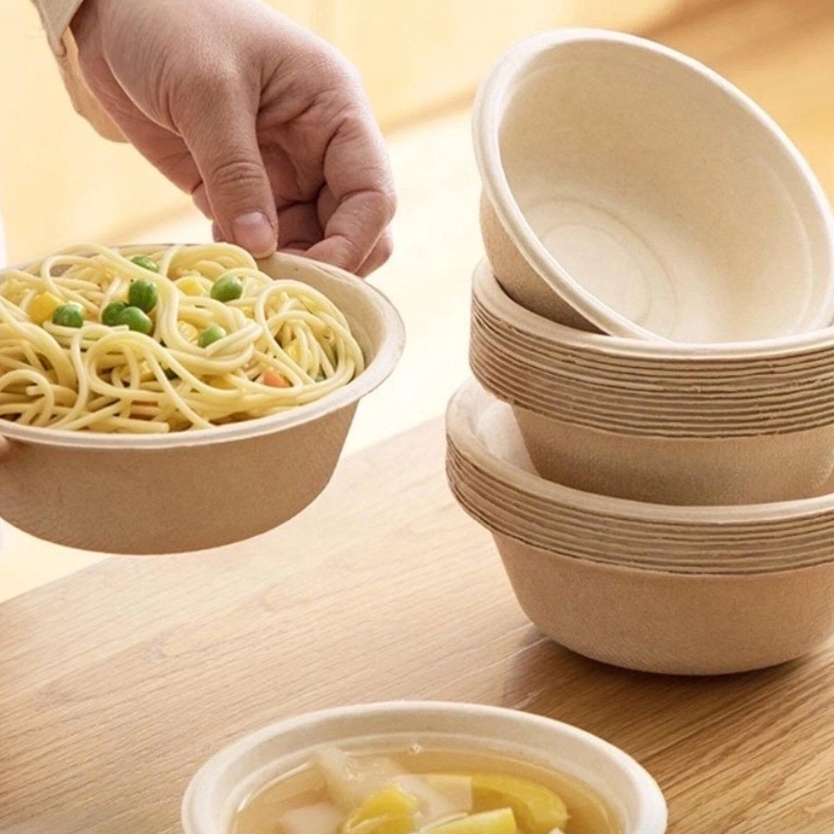 BIO Wegwerp Soepkommen 50 Stuks - Schaaltje Suikerriet 400ml - Natuur 3 BIO Wegwerp Soepkommen 50 Stuks - Schaaltje Suikerriet 400ml - Natuur - Afbeelding 3