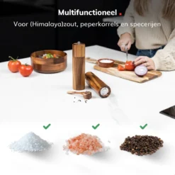 Deleca Luxe Peper En Zoutmolen Set - Zout / Pepermolen - Handmatig - Met Navul Lepel & Geschenkdoos - Acacia Hout - Rond -RHRQuality winkel 1200x1200 505