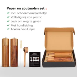 Deleca Luxe Peper En Zoutmolen Set - Zout / Pepermolen - Handmatig - Met Navul Lepel & Geschenkdoos - Acacia Hout - Rond -RHRQuality winkel 1200x1200 509