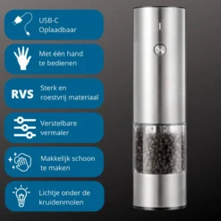 GOV Elektrische Peper- En Zoutmolen RVS XL Oplaadbaar - Automatische Pepermolen -RHRQuality winkel 1200x1200 523