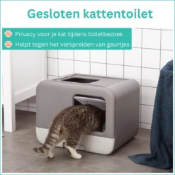 Kattenbak - 2 Uitgangen - Kattentoilet - Uitschuifbare Bodem - Met Schepje - Grijs 53 X 40 X 40 Cm -RHRQuality winkel 1200x1200 53
