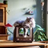 District 70 TELLY - Retro TV Krabmeubel - Instagrammable Kartonnen TV Voor Katten - 39 X 27 X 37 Cm