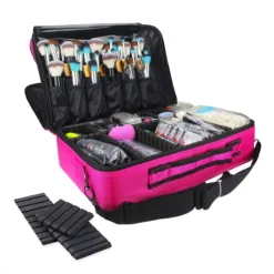 Cosmetica Koffer - Make-up Koffer Met Verstelbare Vakken - Visagie En Nagelstyliste Beauty Koffer - 40x30x14CM - Roze
