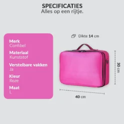 Cosmetica Koffer - Make-up Koffer Met Verstelbare Vakken - Visagie En Nagelstyliste Beauty Koffer - 40x30x14CM - Roze -RHRQuality winkel 1200x1200 595