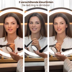 Nuvoo Make-up Spiegel - Visagie Spiegel - Hollywood Spiegel - Diameter 50cm - 3 Licht Tinten - Dimbaar - USB Telefoonoplader - Goud -RHRQuality winkel 1200x1200 603