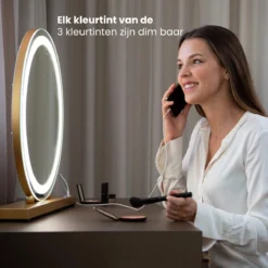 Nuvoo Make-up Spiegel - Visagie Spiegel - Hollywood Spiegel - Diameter 50cm - 3 Licht Tinten - Dimbaar - USB Telefoonoplader - Goud -RHRQuality winkel 1200x1200 604