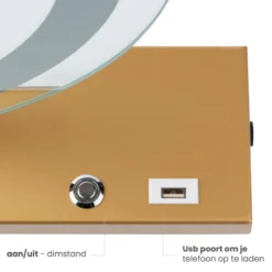 Nuvoo Make-up Spiegel - Visagie Spiegel - Hollywood Spiegel - Diameter 50cm - 3 Licht Tinten - Dimbaar - USB Telefoonoplader - Goud -RHRQuality winkel 1200x1200 605