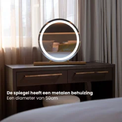 Nuvoo Make-up Spiegel - Visagie Spiegel - Hollywood Spiegel - Diameter 50cm - 3 Licht Tinten - Dimbaar - USB Telefoonoplader - Goud -RHRQuality winkel 1200x1200 607