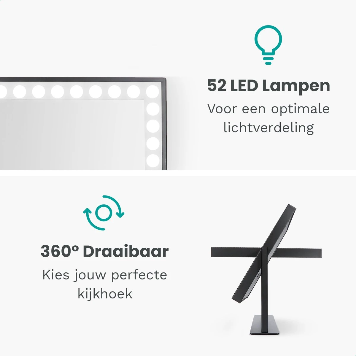 Mirlux Hollywood Spiegel Met Verlichting - Make Up - Visagie - Dimbaar LED Lampen Licht - Zwart 3 Mirlux Hollywood Spiegel Met Verlichting - Make Up - Visagie - Dimbaar LED Lampen Licht - Zwart - Afbeelding 3