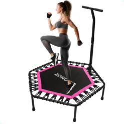 Zonovi Fitness Trampoline 250 Kilo – Mini Trampoline – Kleine Trampoline – Sport Trampoline – Met Elastieken – Zwart – Roze – 106 Cm – 42 Inch.