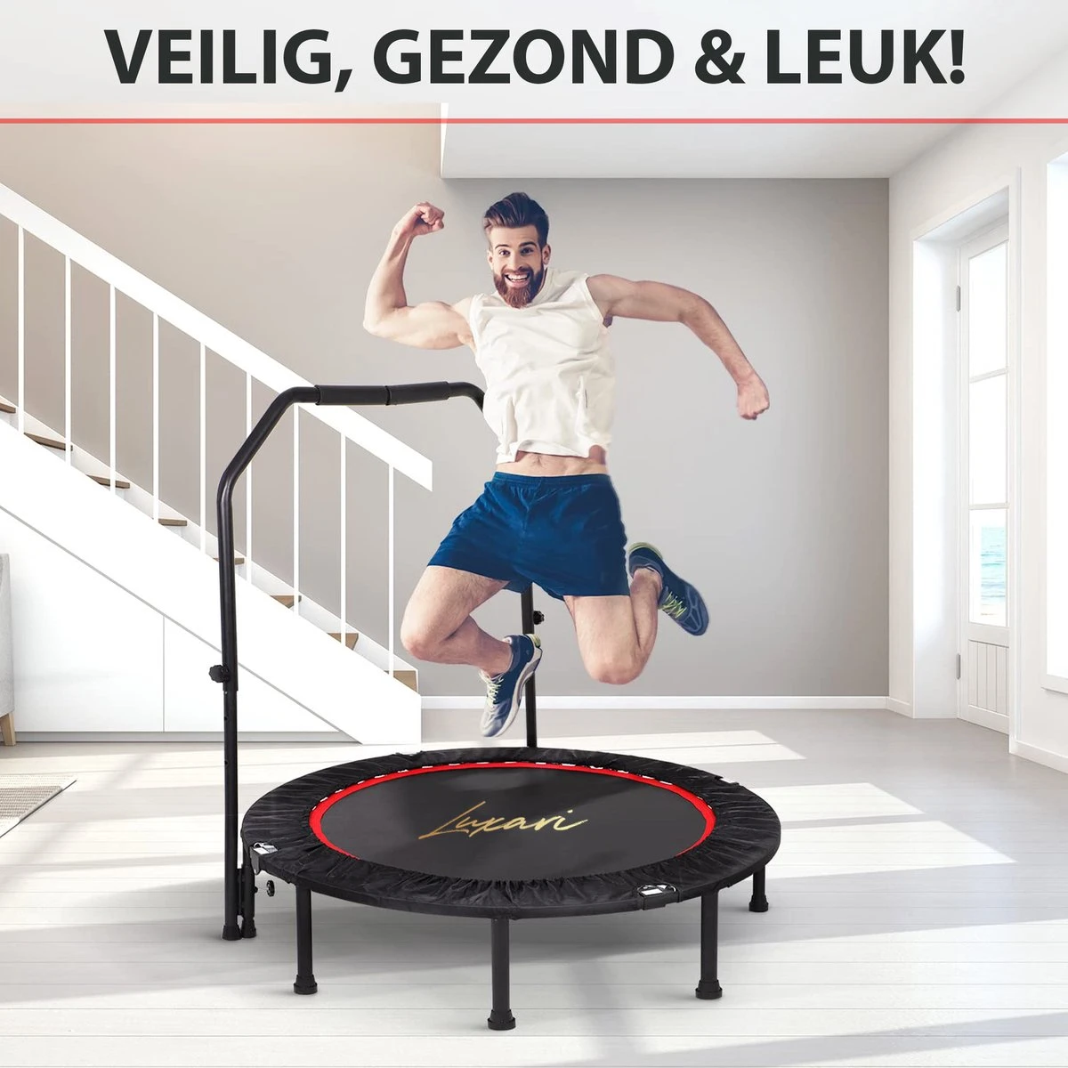 Luxari - Fitness Trampoline Pro - Inclusief Stang En Beschermhoes - 105 Cm Diameter - Opvouwbaar - Belastbaar Tot 150 Kg - Hometrainer - Fitness Trampoline 7 Luxari - Fitness Trampoline Pro - Inclusief Stang En Beschermhoes - 105 Cm Diameter - Opvouwbaar - Belastbaar Tot 150 Kg - Hometrainer - Fitness Trampoline - Afbeelding 7