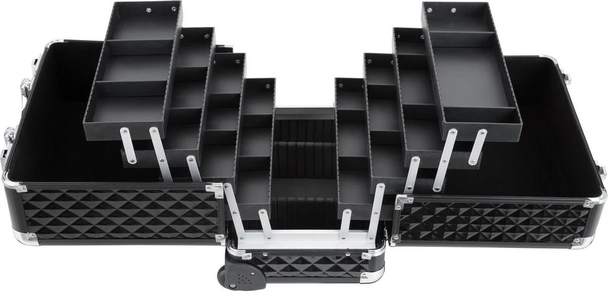 Dreamble Make-up Koffer - Make-up Trolley - Zwart - Rijdbaar - Met Wieltjes - Compact - 8 Vakken - Met Slot - 2 Sleutels 5 Dreamble Make-up Koffer - Make-up Trolley - Zwart - Rijdbaar - Met Wieltjes - Compact - 8 Vakken - Met Slot - 2 Sleutels - Afbeelding 5