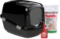 PeeWee Kattenbak XXL EcoDome Startpakket - Zwart - 66,5 X 48,5 X 46,5 Cm -RHRQuality winkel 1200x797