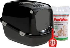 PeeWee Kattenbak XXL EcoDome Startpakket - Zwart - 66,5 X 48,5 X 46,5 Cm -RHRQuality winkel 1200x820