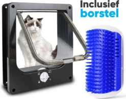 BFreshPets Kattenluik + Massageborstel - Met Tunnel - 4 Vergrendelingsstanden - Weersbestendig - Maat L - Zwart - 27 X 24 Cm