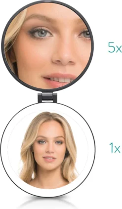 Navaris 1x/5x Vergrotende Make-up Spiegel - Compacte Opvouwbare Kap- En Reisspiegel - Led-verlichte Dubbelzijdige Make-upspiegel - Zwart -RHRQuality winkel 700x1200
