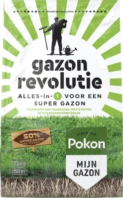 Pokon Gazon Revolutie - 7,5kg - Gazonmest / Graszaad / Bodemverbeteraar - Geschikt Voor 150m² - Binnen 15 Dagen Resultaat -RHRQuality winkel 744x1200